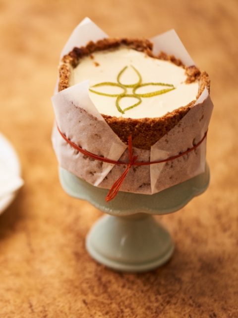 Artfully decorated cheesecake with intricate pattern